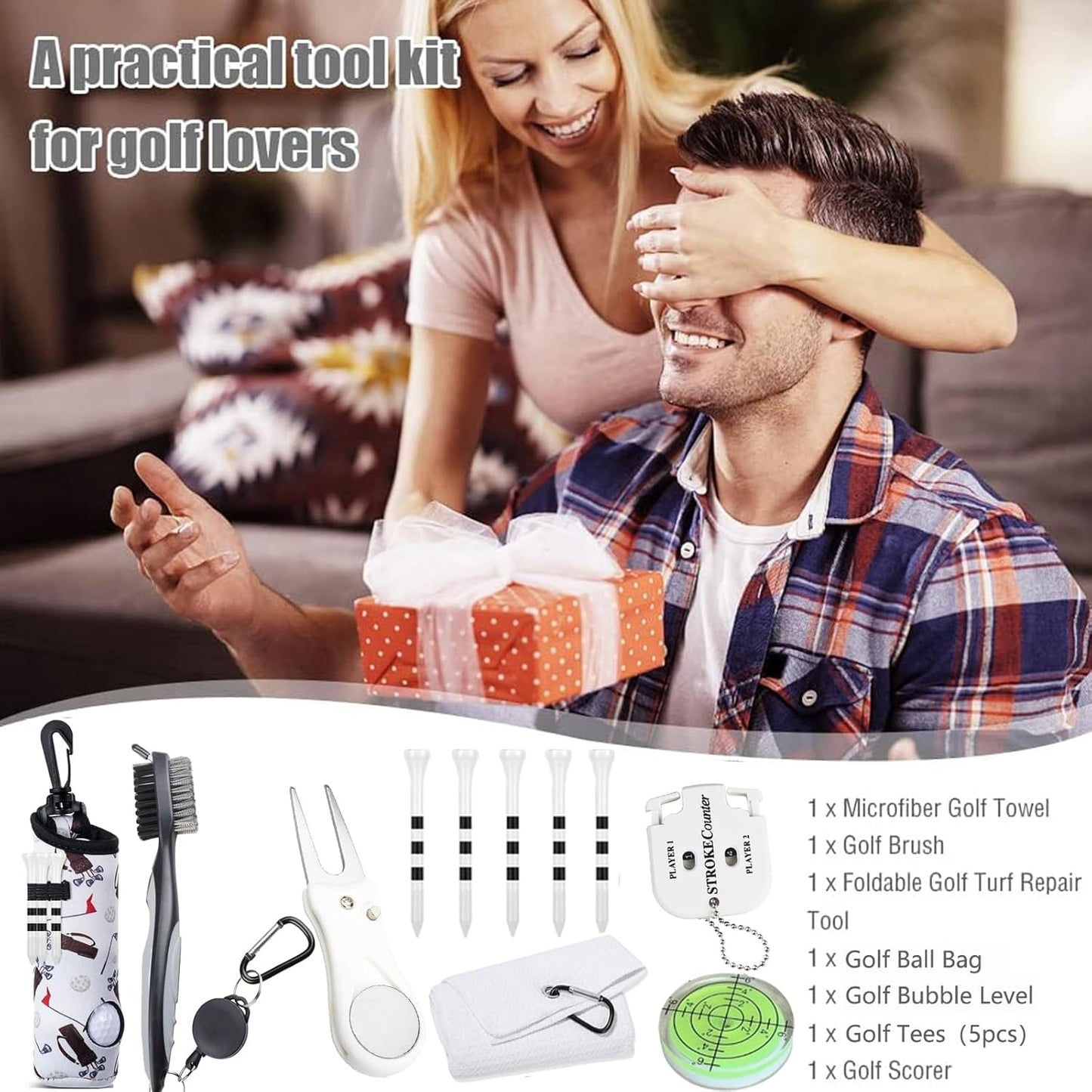 11 Pcs Golf Accessories Kit, Include Golf Tees Golf Towel Golf Ball Bag with Hook Cleaner Brush Golf Ball Marker Golf Divot Tool Golf Score Counter