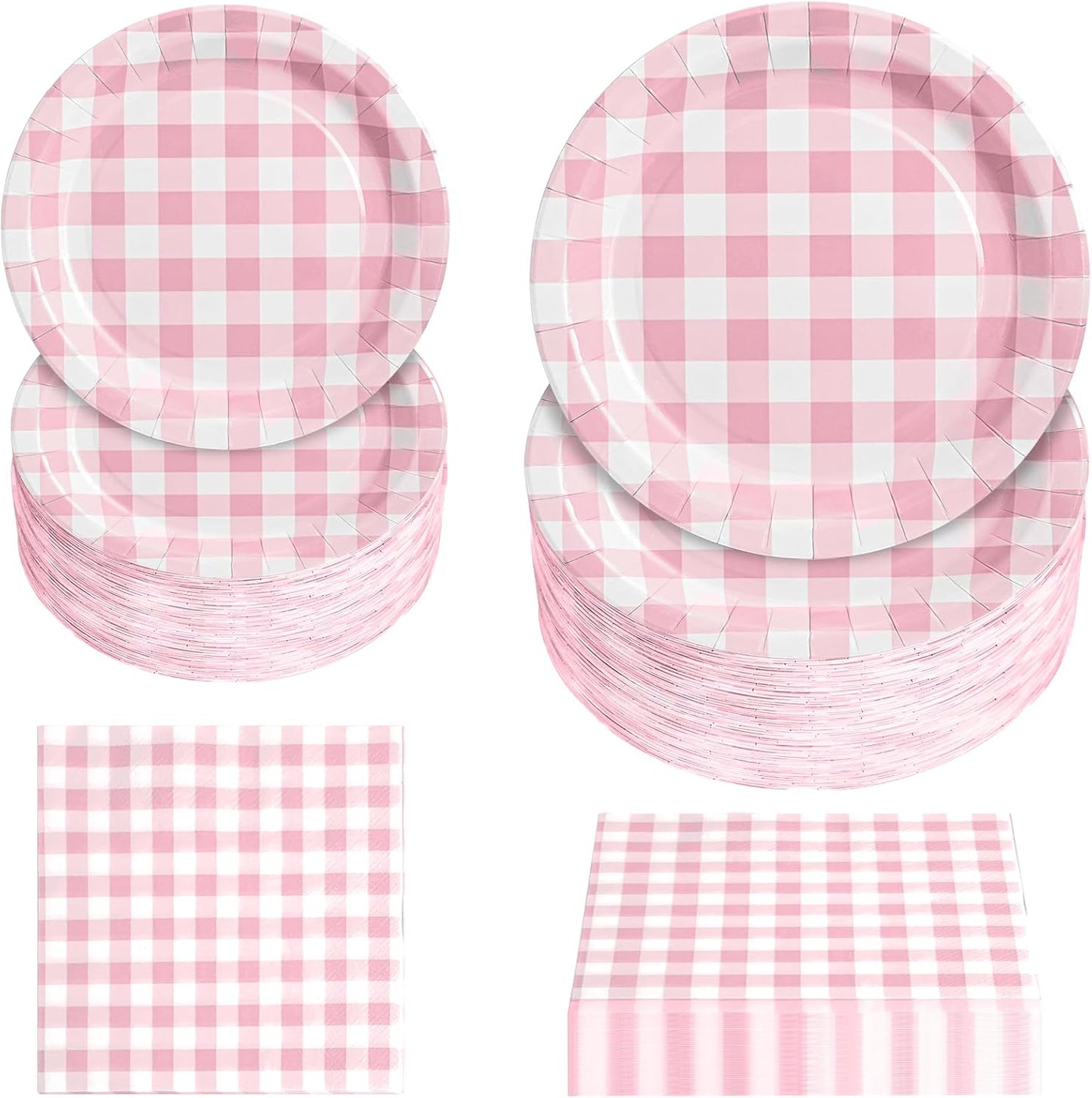 180Pcs Pink Gingham Party Supplies Paper Plates and Napkins Serve 60 Disposable Tableware Set for Birthday Party Decorations Game Day Family School Holiday Sports Events