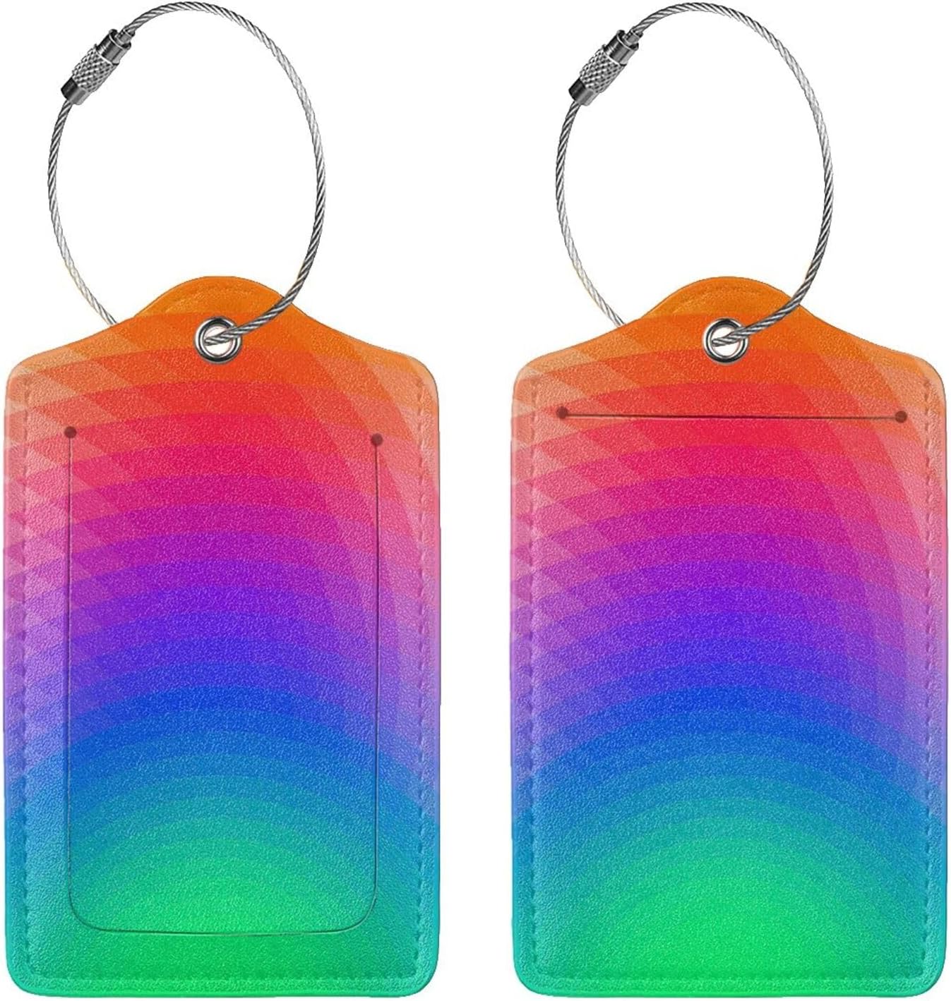 2 Pcs Colorful Geometric Luggage Tags for Suitcases, Bright Rainbow Decorations Tags Birthday Gifts for Men Women, LGBT Tag Outdoor Travel