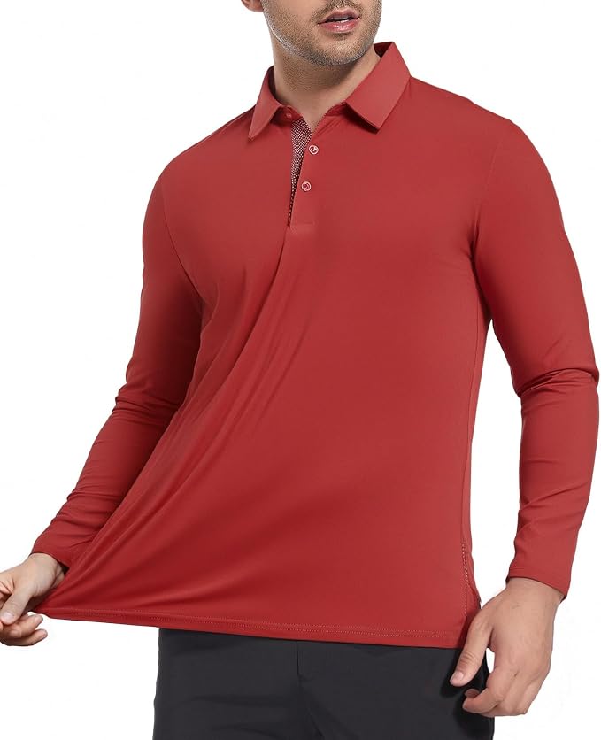 Alex Vando Mens Golf Shirt Moisture Wicking Quick-Dry Solid Long Sleeve Polo - Image 3