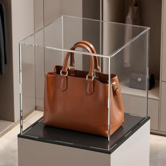Acrylic Box with Matt Black Base, Simple Self-Assembly Clear Acrylic Display Case, 13x13x13 inch Showcase with Lid for Collections, Figures and Dolls