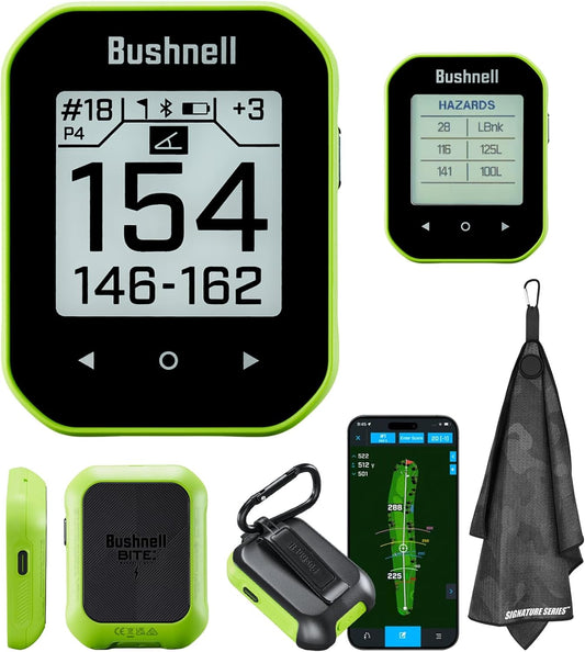 Bushnell Golf Phantom 3 Slope GPS Handlheld (Green) | 38,000+ Courses, Slope Compensation, Hazard Info, Distance Calculator, Scorekeeping, Magnet Mount, Touchscreen | Signature Series Golf Towel