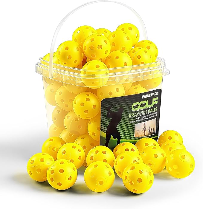Golf Practice Balls Plastic Value 50 Pack and Golf Ball Bucket by AmySport