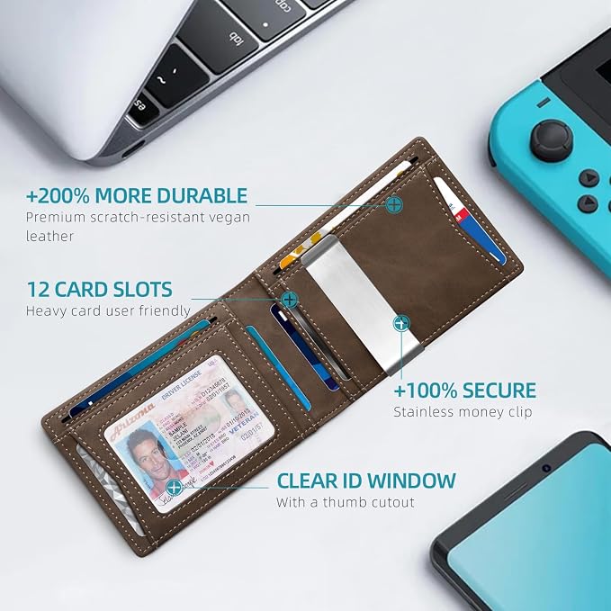 Zitahli Money Clip Wallets for Men, Slim Bifold Wallet 10-12 Cards, Mens - Image 2
