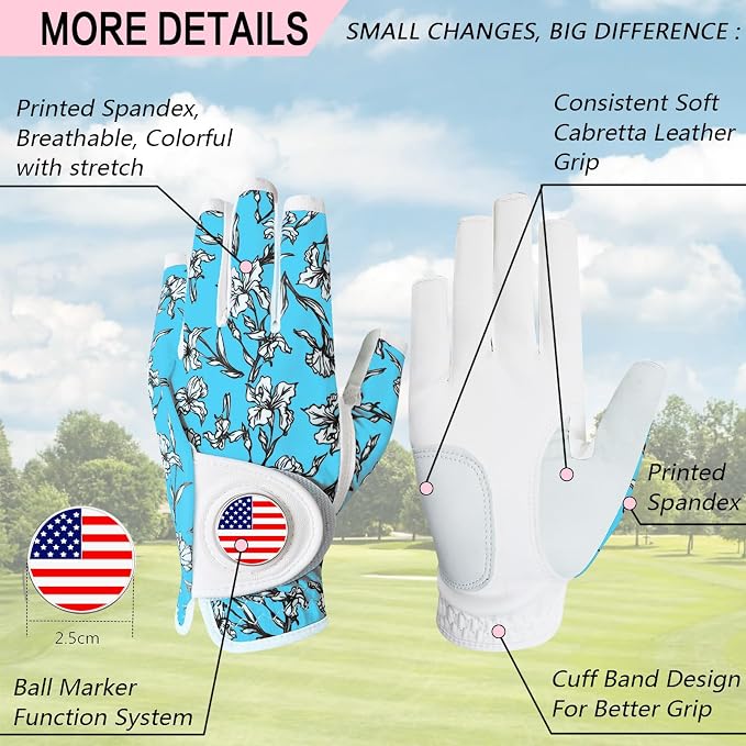 Golf Gloves Women with Ball Marker 2 Pack, Right Handed Golfer Left Hand - Image 2