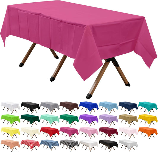 2 Pack Hot Pink Premium Plastic Tablecloth Rectangle 54 x 108 Inches Reusable Cerise Magenta Decorative Table Cover for Dining, Wedding, Party, Indoor and Outdoor use