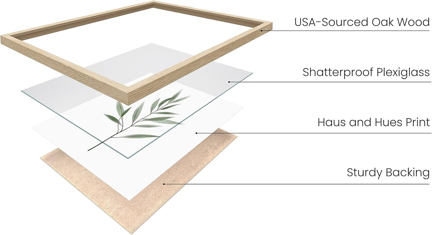 HAUS AND HUES Framed Botanical Wall Art - Set of 4 Tropical Leaf Prints, Sage Green Plant Wall Decor, Minimalist Leaves Art (Beige Frame, 8x10)