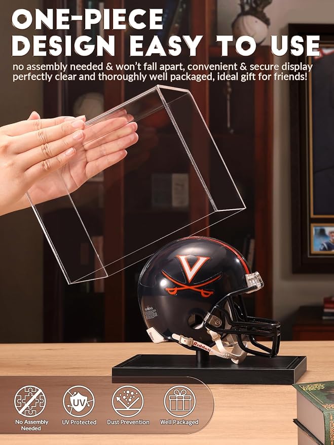 JupDec Mini Helmet Display Case, Acrylic Clear 1/2 Football Baseball Helmet - Image 2