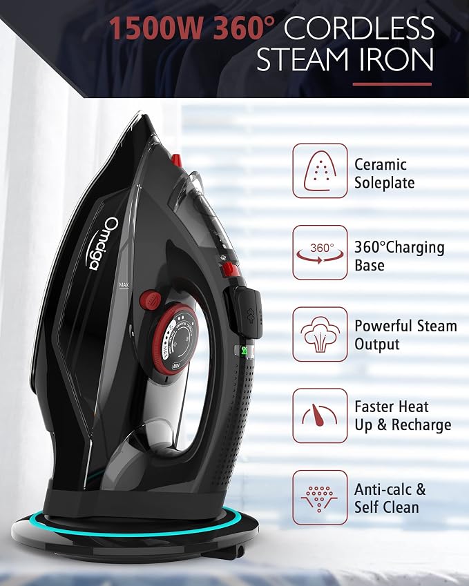 Cordless Iron for Clothes, 1500W Steam Iron - Image 3