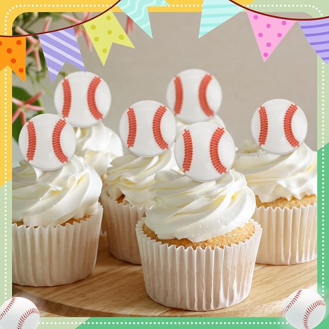Honeydak 48 Pcs Baseball Cupcake Rings Toppers Decoration Sport Ball Theme - Image 5