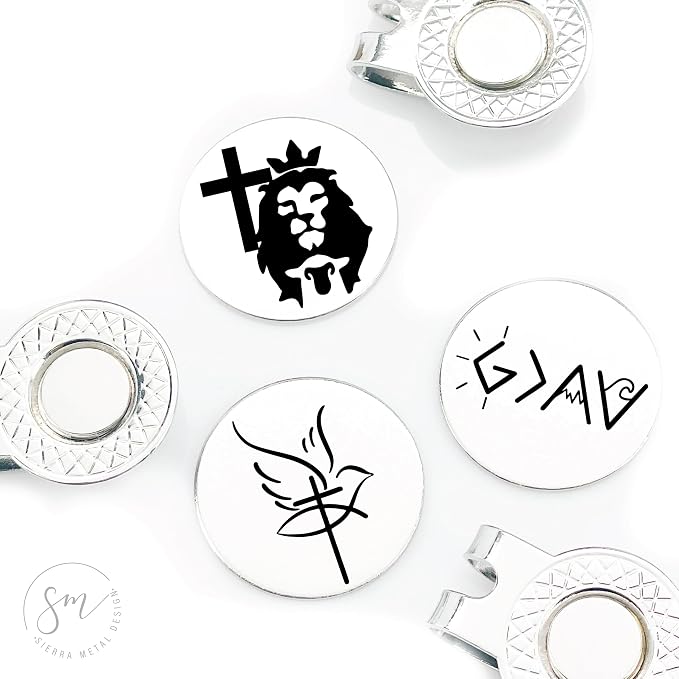 God Golf Ball Markers Set of 3 – Lion Lamb Cross, Dove and Cross-Golf Ball by Unknown