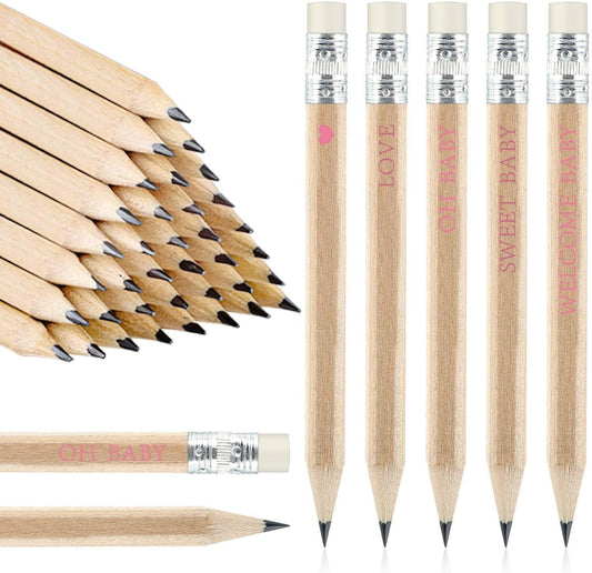 50 Sets Pink Baby Shower Pencils Gifts Bulk for Guest Golf Half Pencils Baby Shower Game Sharpened Mini Pencil with Eraser It's A Girl Gender Reveal Party Favors