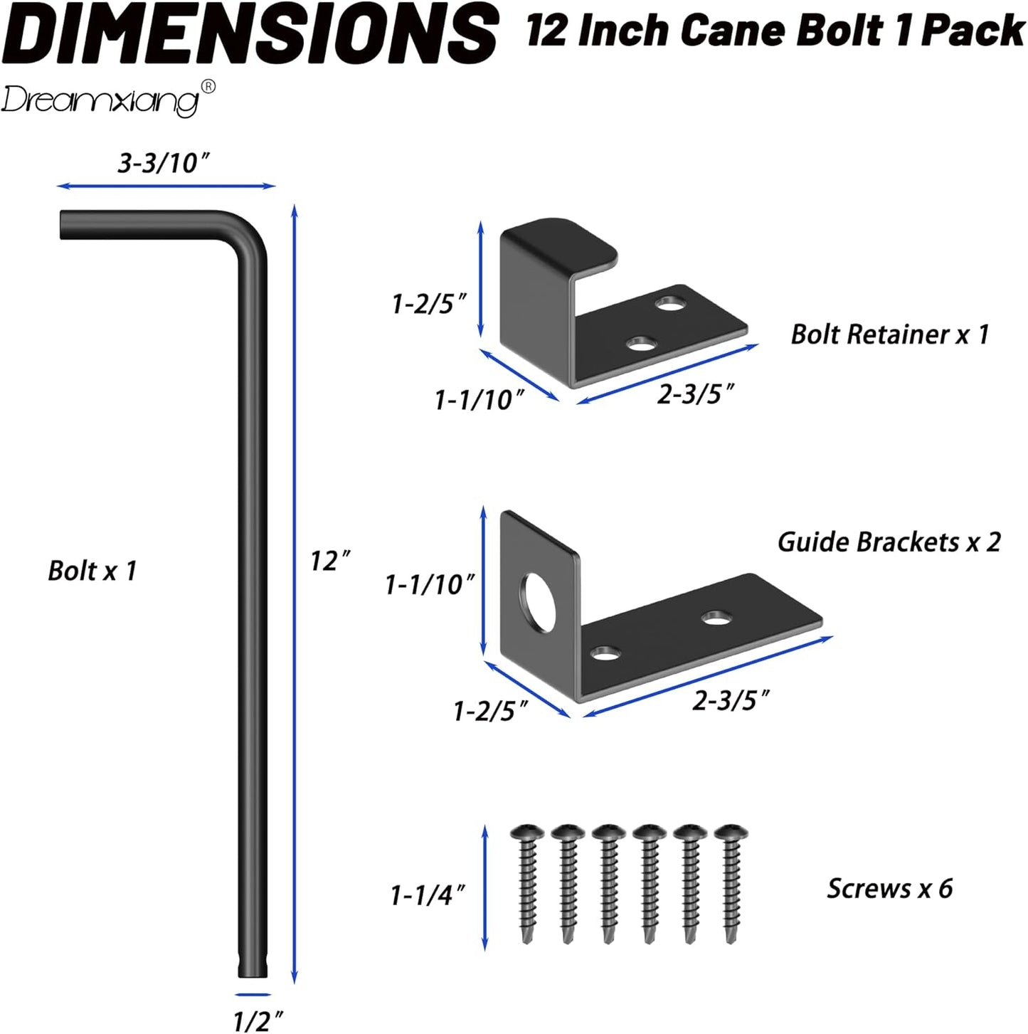12" Heavy Duty Cane Bolt Gate Drop Rod Extra Thick Hardware Ground Latch for Wood PVC Vinyl Metal Fences Gates, Double Doors, Black Solid Steel-1 Pack