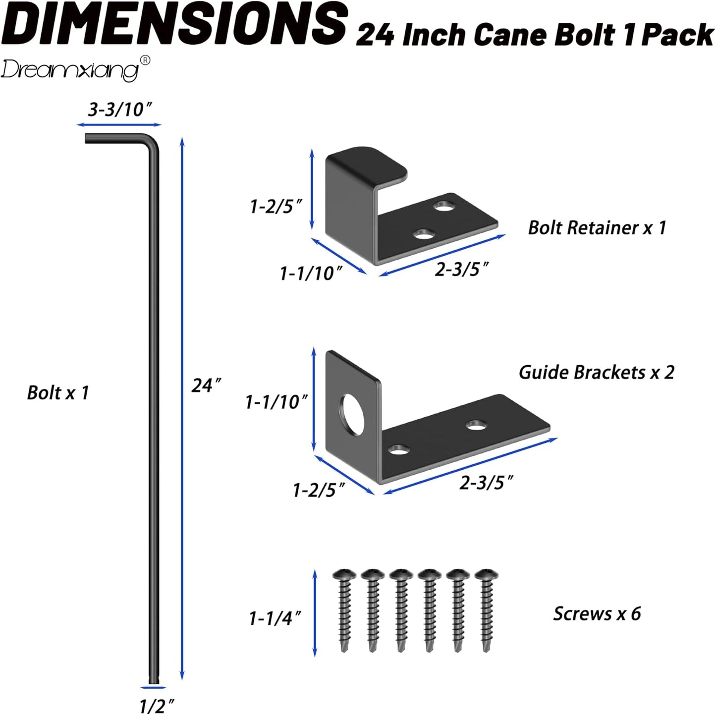 24" Heavy Duty Cane Bolt Gate Drop Rod Extra Thick Hardware Ground Latch for Wood PVC Vinyl Metal Fences Gates, Double Doors, Black Solid Steel-1 Pack
