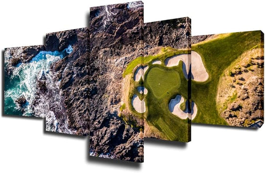 5 Panel Canvas Wall Art California Golf Links Paintings by TUMOVO