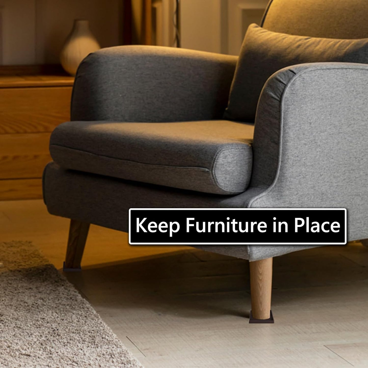 2.5x2.5 Square Rubber Furniture Caster Cups, Anti-Sliding Furniture Pads Bed Stopper Floor Protectors with Grip - Protect Any Flooring