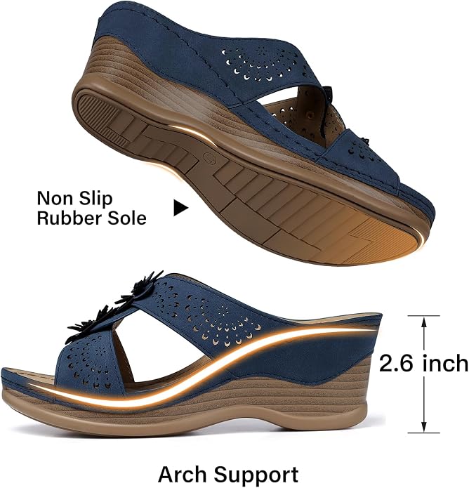 TEMOFON Womens Wedge Sandals Leather: Dressy Sandal, Rubber Sole, Comfortable - Image 5