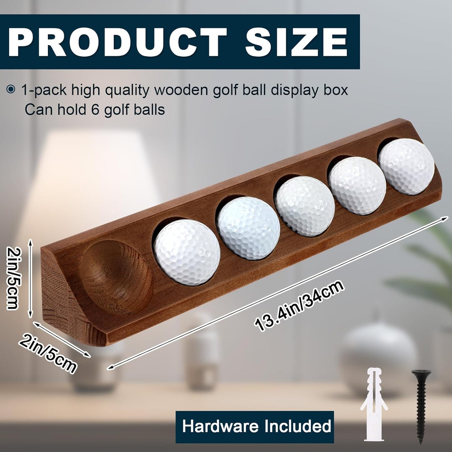 1 Pack Wooden Golf Ball Display Case 6 Standard Size Wall Mount Golf Ball Stand Holder Display for Collector Sport Memorabilia Accessories Gift (Walnut Color)