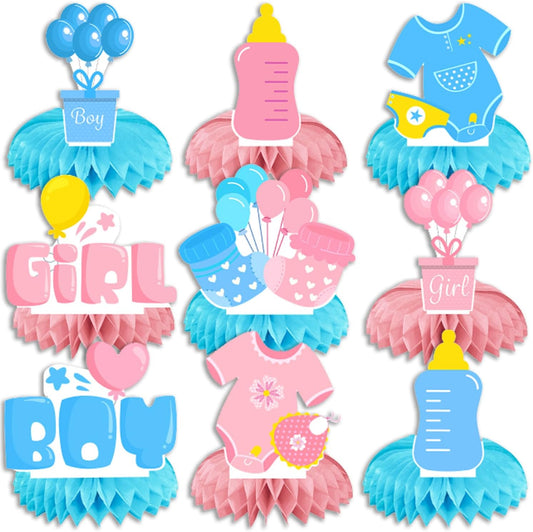 9Pcs Gender Reveal Decoration Honeycomb Centerpiece Decorations for Baby Shower Pink and Blue Centerpieces for Boy or Girl Gender Reveal Decor