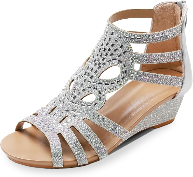 WOJWSKI Women's Slide Wedge Sandal Open Toe High Heel Zipper Back Platform by WOJWSKI