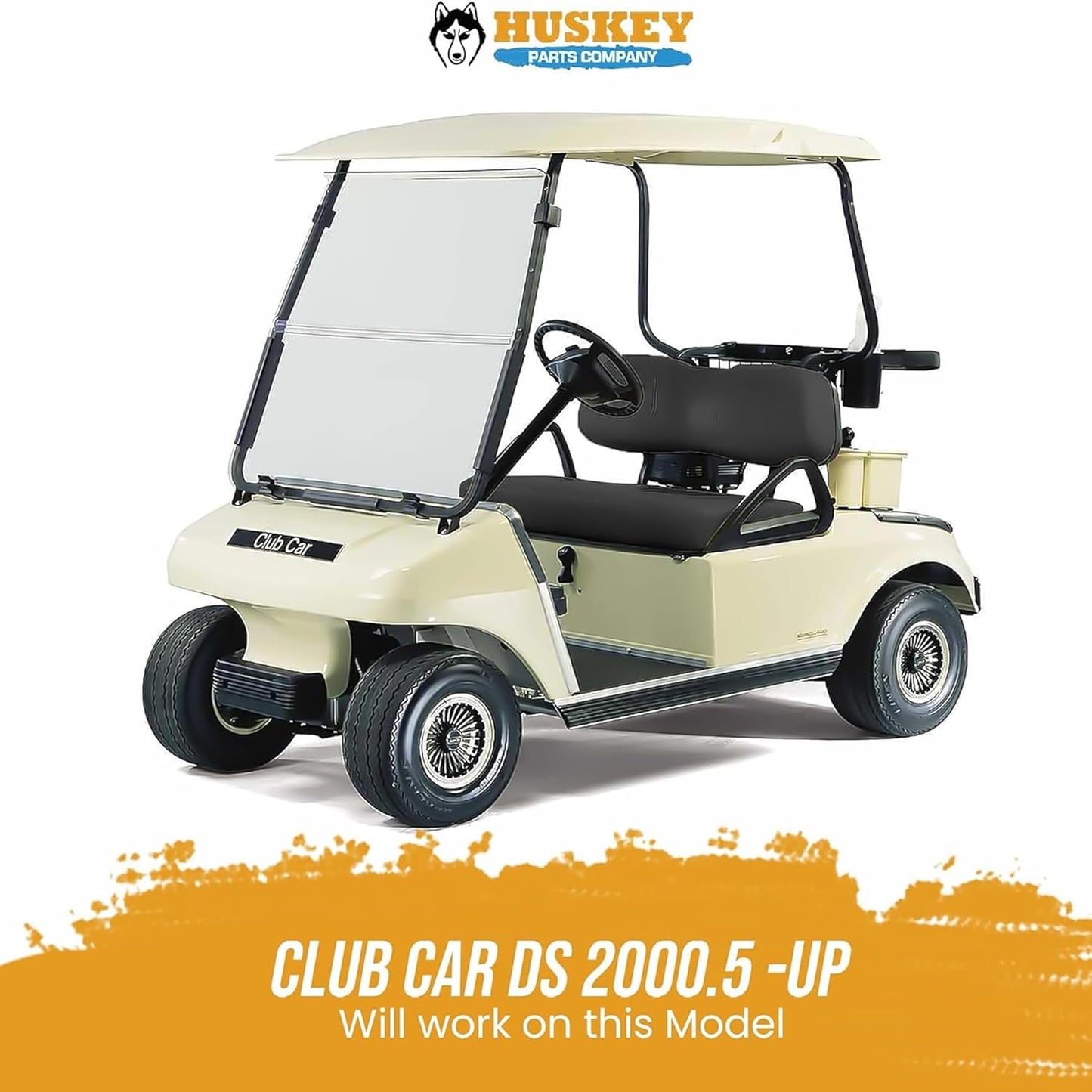 Huskey Parts Company Golf Cart Seat Cushion Set for Front Seat Lean Back & Bottom, Black Color for Club Car DS 2005 and Up Models, Golf Cart Front Seat Replacement with Mounting Hardware & Hinges