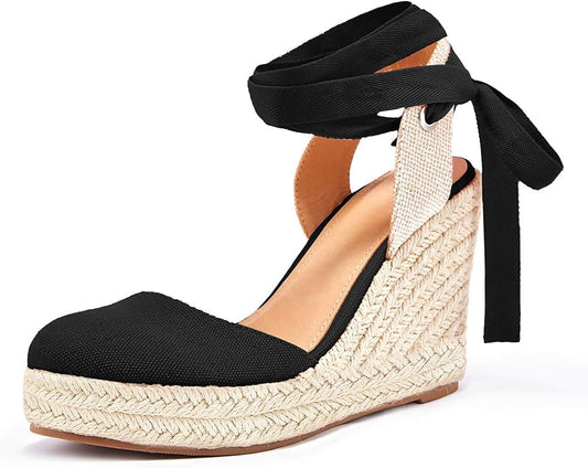 FISACE Womens Summer Espadrille Heel Platform Wedge Sandals Ankle Buckle Strap by FISACE