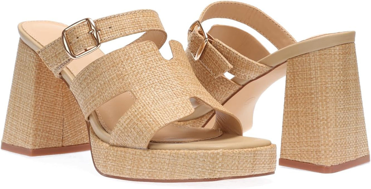 Monrovia Womens Sandals Heels for Women Slide On Block Chunky Platform High - Image 2