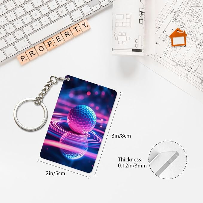 Astronaut Playing Golf Keychains Rectangular Acrylic Keychain Daily Key Ring - Image 4