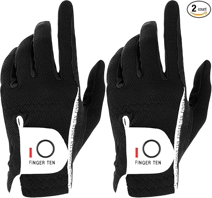 FINGER TEN Men's Golf Gloves for Right Left Handed Golfer Rain Grip Value 2 Pack by FINGERTENSport