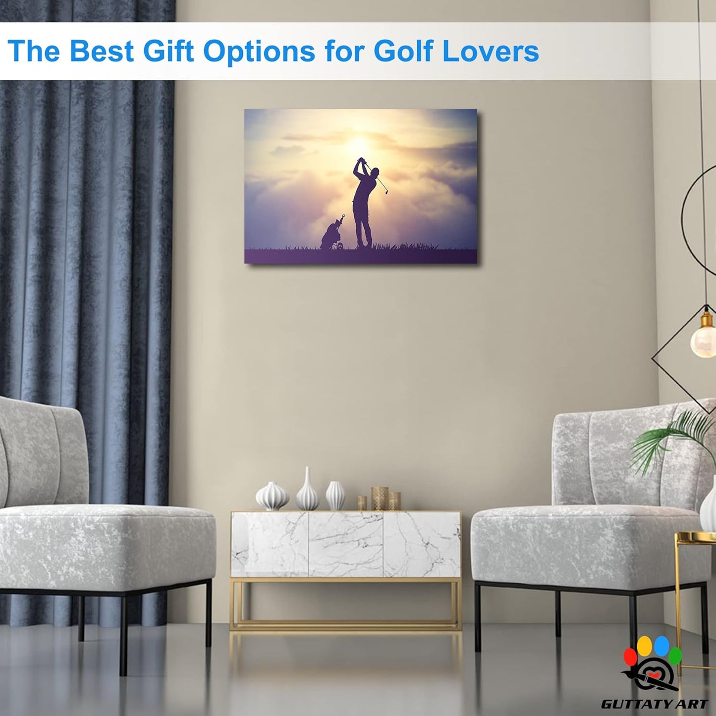 GUTTATY Golf Wall Art, Golf Pictures Posters Canvas Print Wall Decor for Golfer's Man Cave Home Ofice Ready to Hang (12x18 Inches)