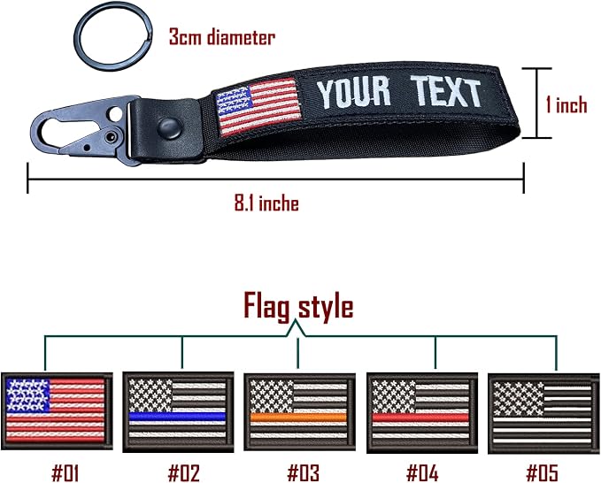 Custom Keychain, Personalized Key Tag Embroidery USA Flag Name - Image 2