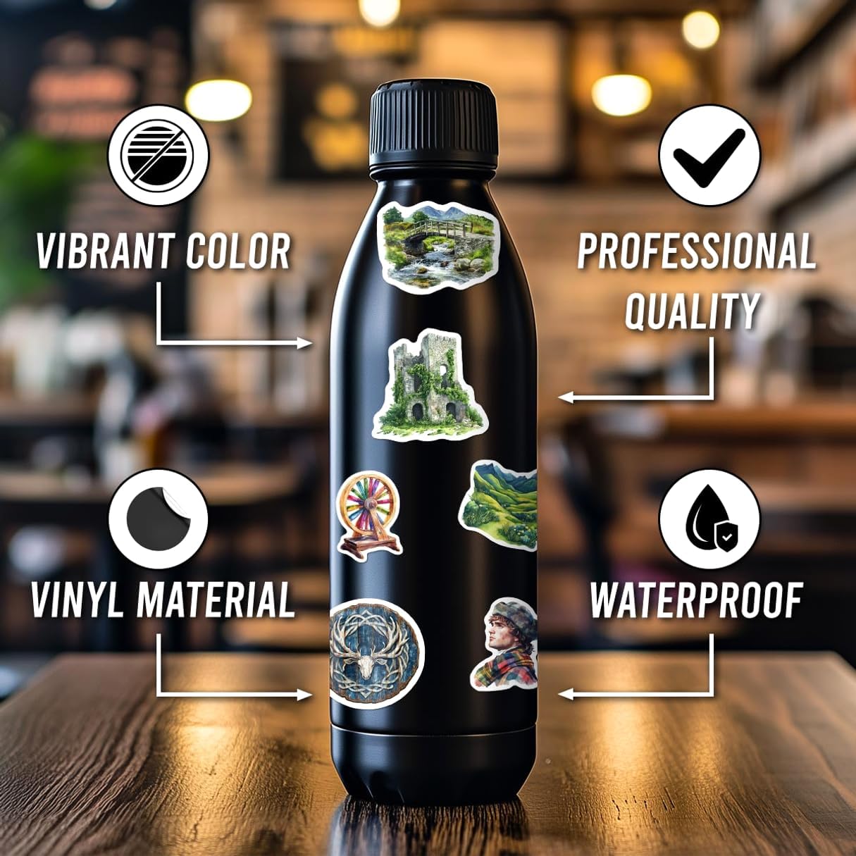 108 PCS Scotland Travel Stickers, Waterproof Vinyl Scottish Vacation Decals, Watercolor Aesthetic Stickers for Journals, Tumblers, Scrapbooks, Laptop, Phone, Guitar, Luggage