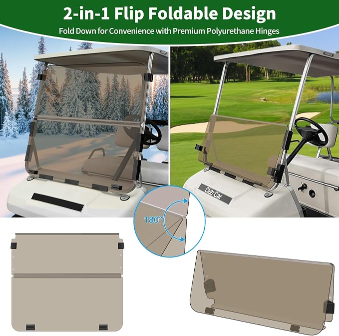 Golf Cart Foldable Windshield 3/16" Only Fits 1982-2000 Club Car DS 1"×1" - Image 9