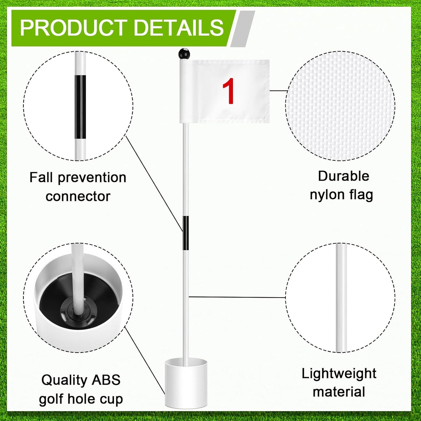 Hungdao 3 Set Golf Flagstick Mini 3 ft Golf Pin Flag Hole Cup Set Practice Putting Green Pro Detachable Numbered Nylon Flags Portable 2-section Design for Yard Garden Driving Range Gifts Idea