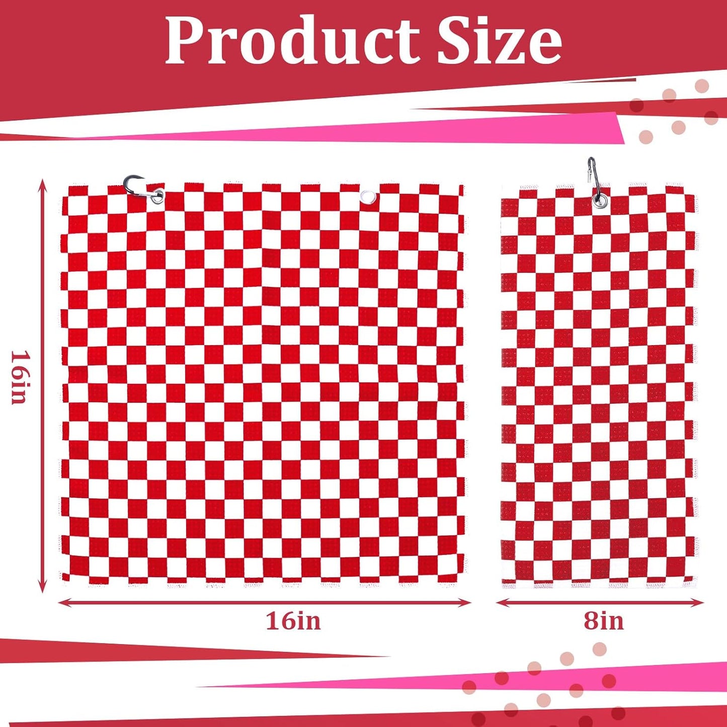 12 Pcs Golf Towels Bulk for Bags Microfiber Waffle Pattern Golf Towel with Clip 16'' x 16'', Ultra Absorbent Quick-Dry, Mini Tournament Yoga Fitness Men's Gifts(Ruby Red)