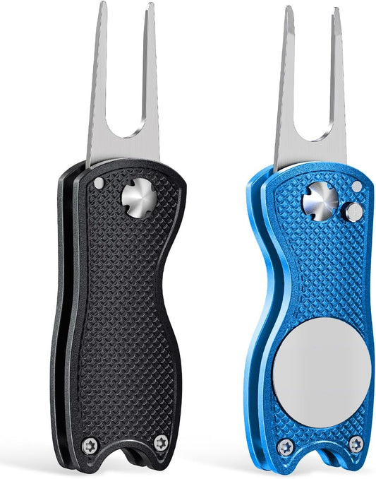 GreenHaven 2-6 Pack Golf Divot Repair Tool for Golfers Foldable Metal Green Tool with Magnetic Putt Alignment Ball Marker Pop-up Fork Tine with Sturdy Aluminum Alloy Handle