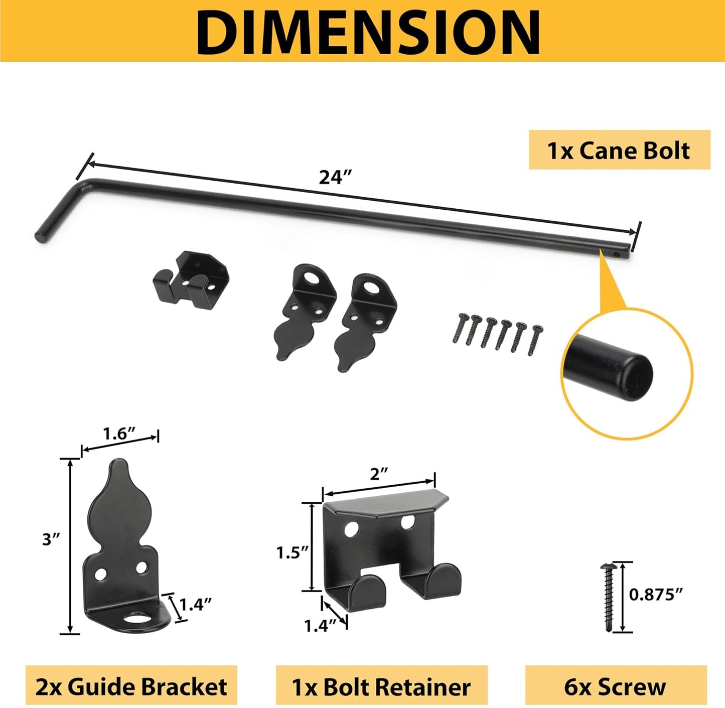 24" Heavy Duty Cane Bolts for Gates with Black Rustproof Powder Upgraded Hardware Gate Drop Rod for Wood PVC Vinyl Fences Gates, Double Doors-1 Pack
