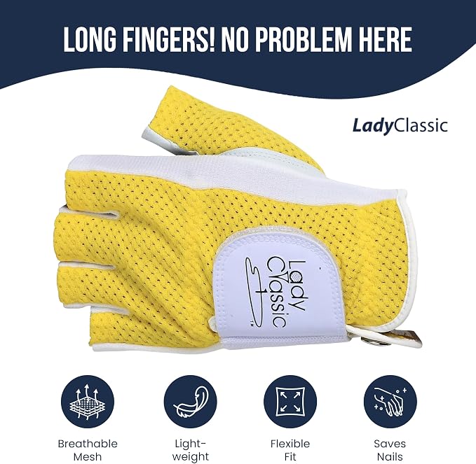 Mesh Half Golf Glove for Women – Premium Cabretta Leather Palm, Breathable Mesh - Image 2
