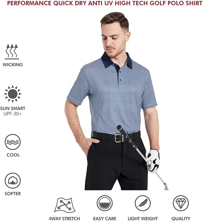 Golf Shirts for Men Dry Fit Short Sleeve Print Performance Moisture Wicking - Image 5