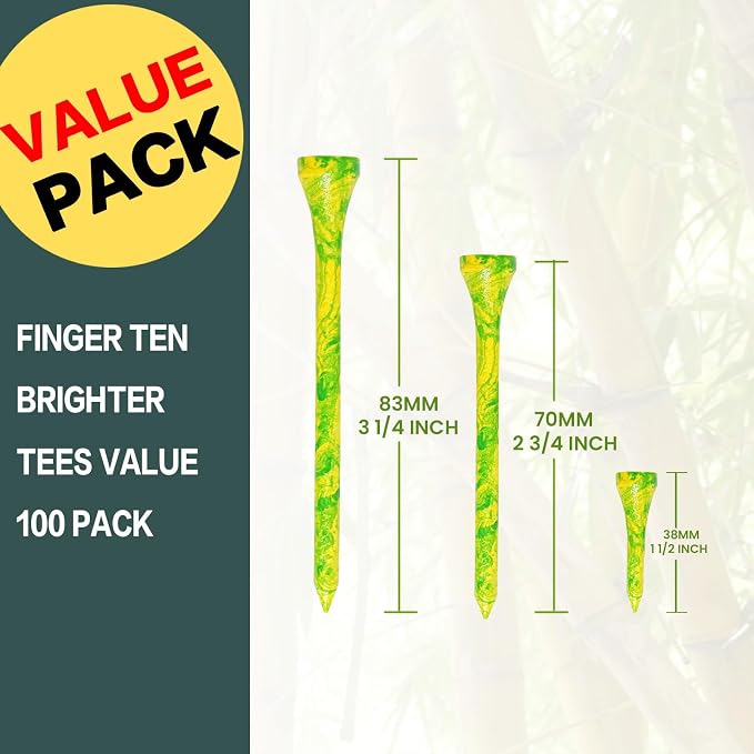 FINGER TEN Golf Tees Stylish Bamboo Wooden Coloured Painted Value 100 Pack - Image 2