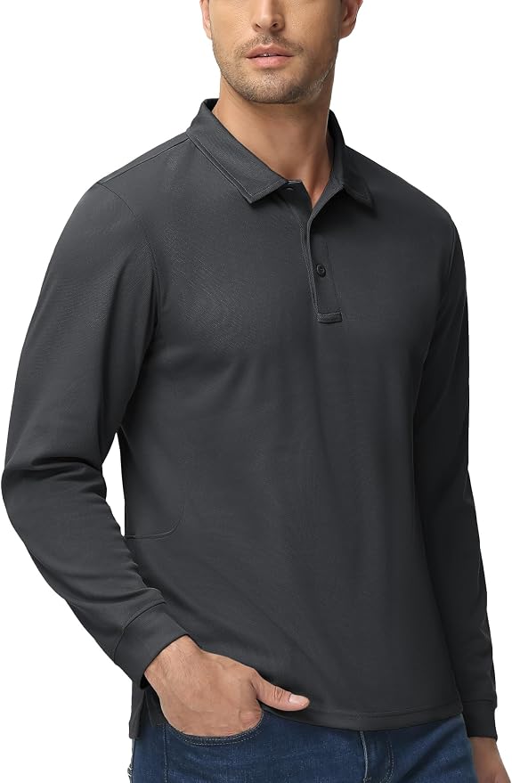 MAGCOMSEN Men's Polo Shirts 3 Button Quick Dry Performance Long Sleeve Tactical - Image 6
