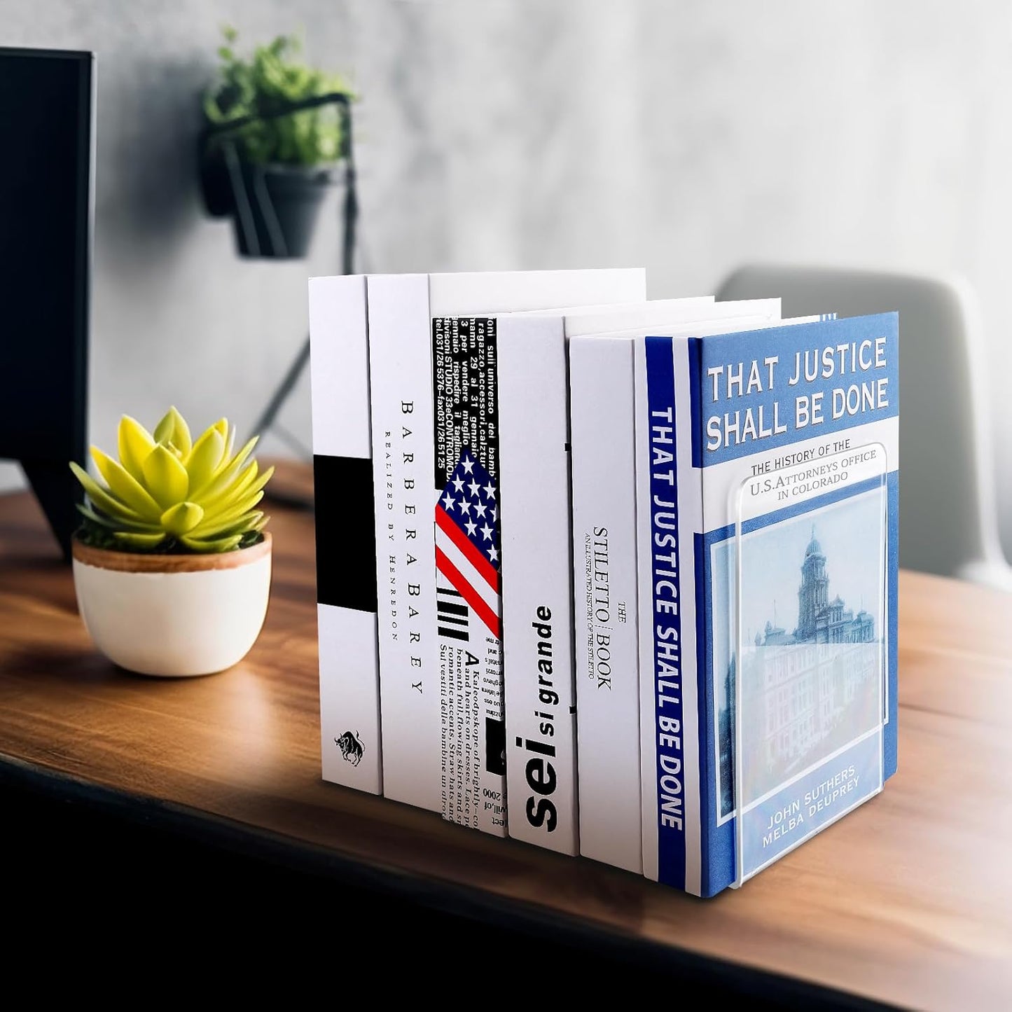 10 Pieces Book Ends, Clear Acrylic Bookends for Shelves, Heavy Duty Book Holders, Non Skid Decorative Bookends for School, Library, Bedroom, Office (7.28 x 4.7 x 4.7in)