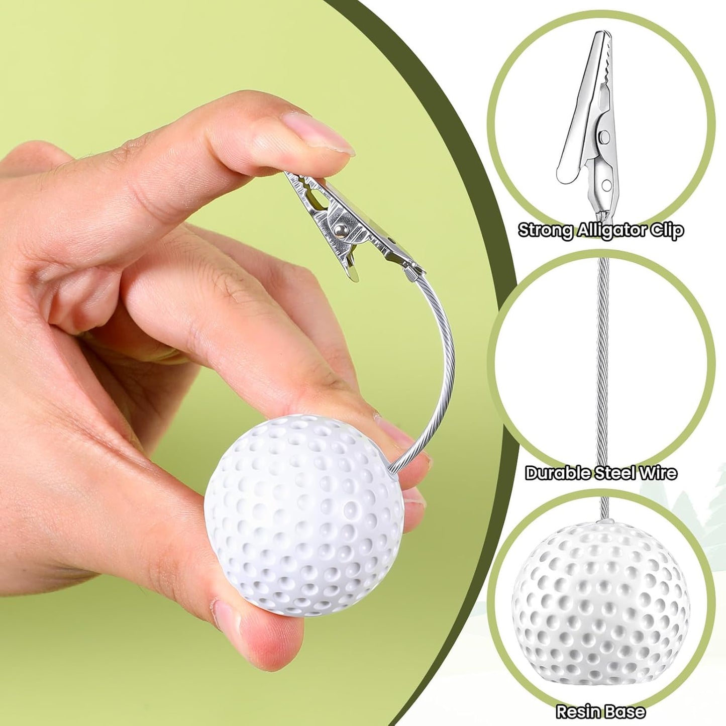 12 Pack Resin Golfball Base Memo Clip Golf Ball Place Card Holder Table Memo Number Name Card Holder Golf Centerpieces with Alligator Clip for Office Menu Wedding Sports Party Events Table Decoration