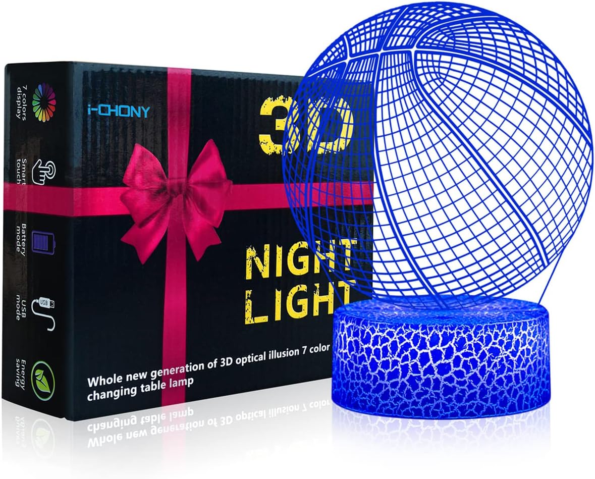 i-CHONY Basketball 3D Illusion Night Light Lamp,16 Colors Dimmable Basketball 3D Led Light,with Remote & Smart Touch,Basket Ball Gifts for Adults Teens Boys Girls Kids Birthday Christmas