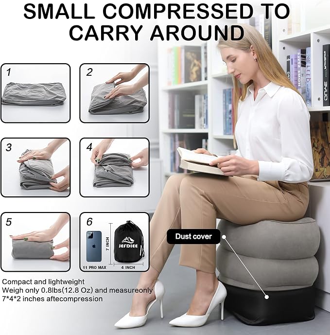 JefDiee Inflatable Foot Rest Pillow, Kids Airplane Bed, Adjustable 3 Layers - Image 3