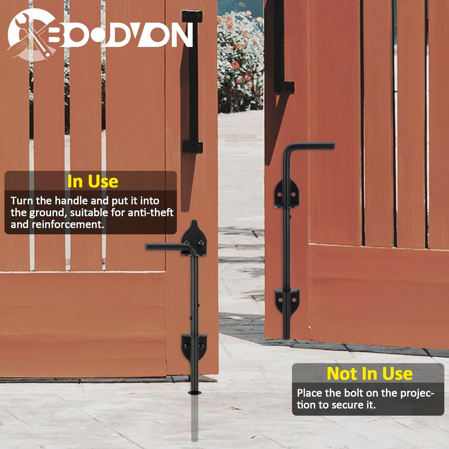 12 Inch Cane Bolt Gate Drop Rod Heavy Duty Gate Hardware, Gate Ground Latch for Wooden Fences, Metal Gates Doors Stopper for Gate Ground, Wrought Iron Gate Latches, Black Finish(2 Pack)