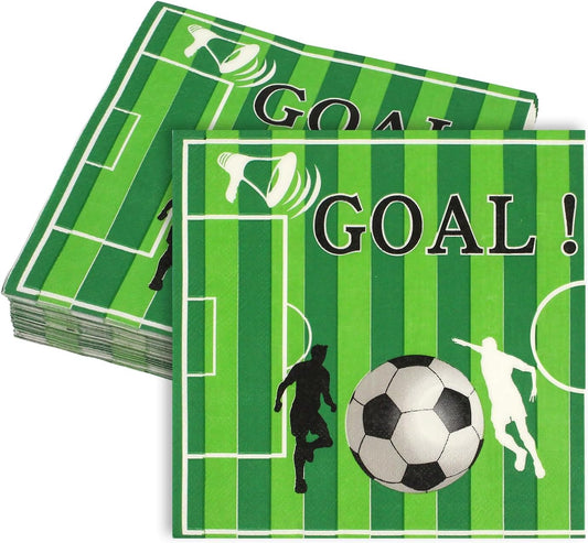 50 Pieces Soccer Paper Napkins 13 x 13 Inches Luncheon Napkins Cocktail Napkins Disposable Sports Theme Decorations for Kids Baby Shower, Birthday Party, Soccer Theme Party Supplies