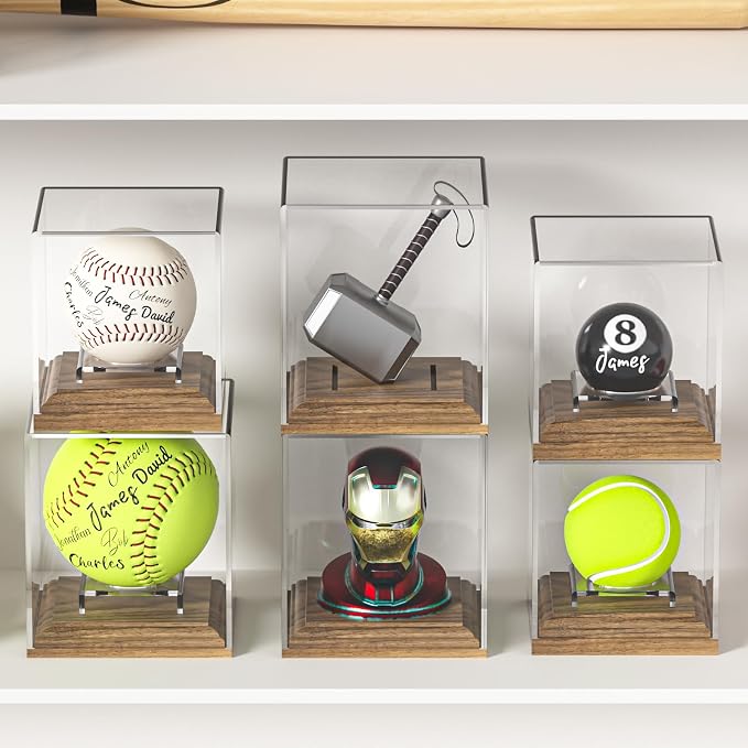 Softball Display Case Walnut Wood Base Acrylic Softball Case Display Softball - Image 6
