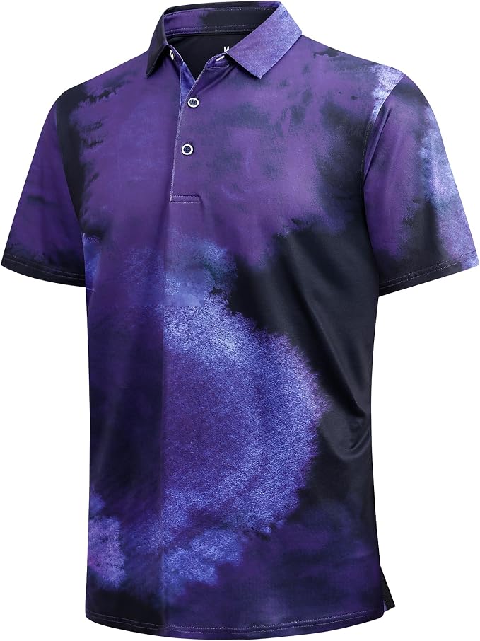 Esabel.C Golf Shirts for Men Dry Fit Performance Short Sleeve Print Moisture by EsabelC