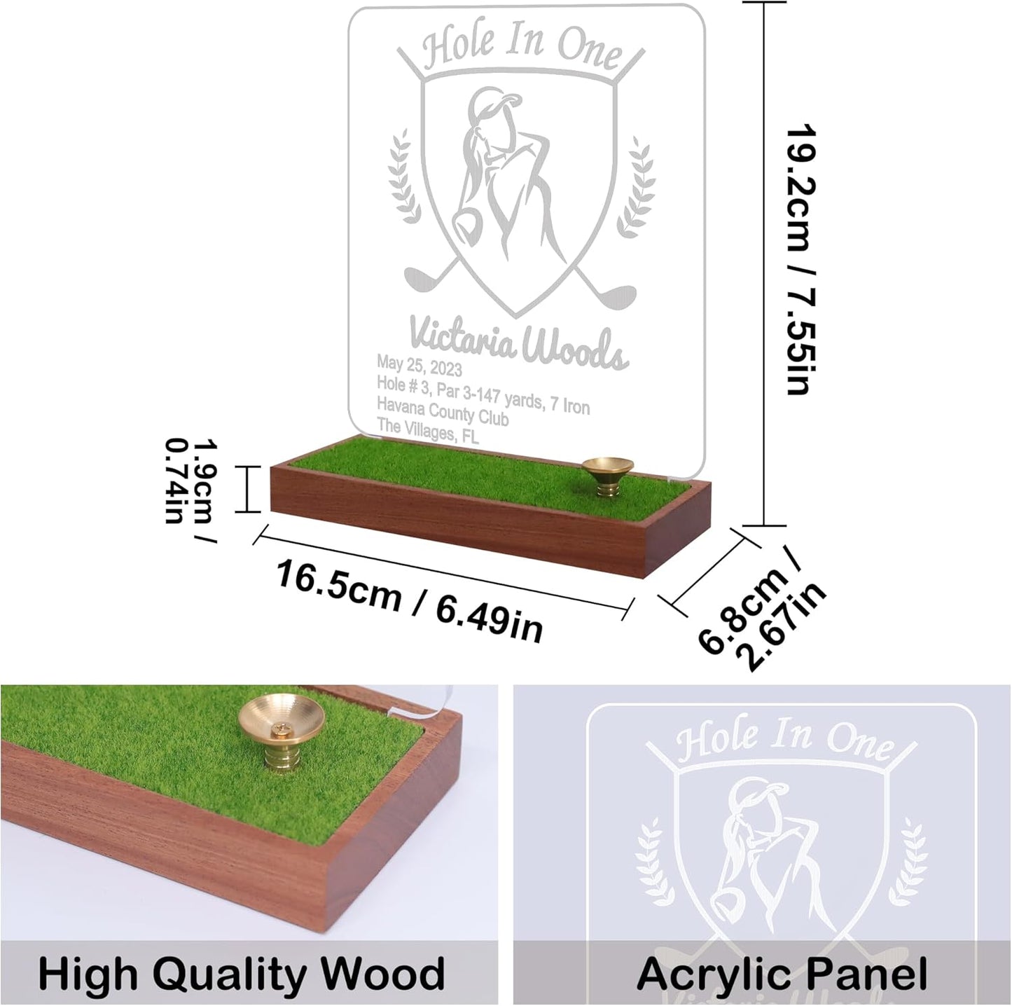 Hole in One Golf Ball Display Case, CoolGift Mart Personalized Light Up Golf Ball Holder Memorabilia Display and Storage, Wooden Acrylic Accessories with Warm White Color Lights, Gift for Golfers